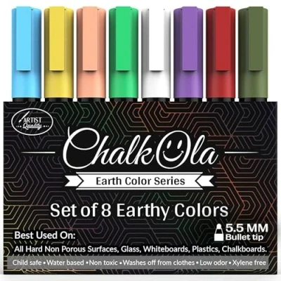 Afbeelding van Chalkola 8 pastelstiften voor schoolbord en ramen, 6 mm, ideaal als raamstift, krijtstift, krijtmarker, foliestift, glaskleurstiften, schoolbordstift whiteboardmarker, vochtig afwisbaar