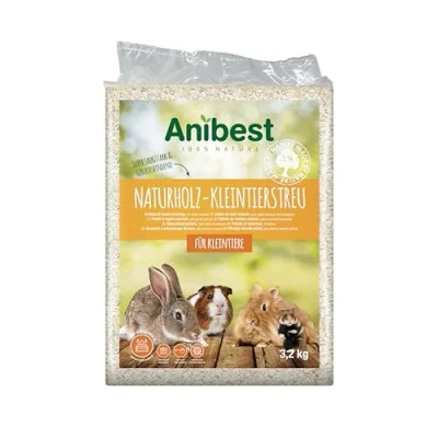 Afbeelding van Anibest Kattenbakvulling voor kleine dieren, 100% natuurlijk strooisel konijnen, hamsters, cavia&#039;s enz., absorberende zachthoutspaanders, stofvrij en geurbindend, 3,2 kg/60 l