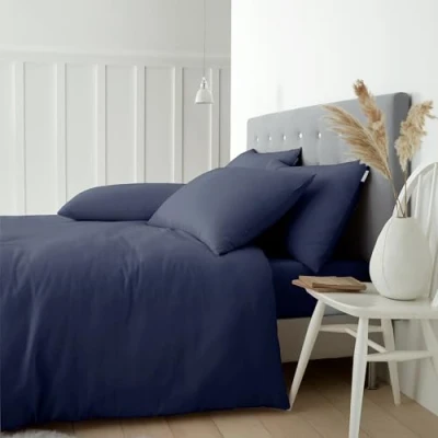 Afbeelding van Catherine Lansfield Geborsteld Katoen Super King Dekbedovertrek Set met Kussenslopen Navy Blauw