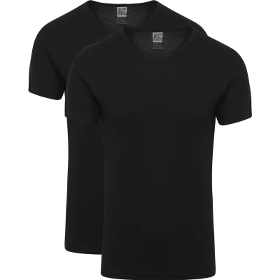 Afbeelding van Alan Red Vancouver T Shirt V Hals Zwart 2 Pack maat M Heren Basic met Slim fit Pasvorm Duurzaam