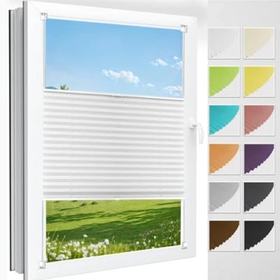 Afbeelding van Plisee Rolgordijn Zonder Boren Klemmfix 80 x 150 cm, Zonwering, Ondoorzichtig Vouwgordijn, Zonnescherm Rolgordijnen, Voor Raam en Deuren, Wit