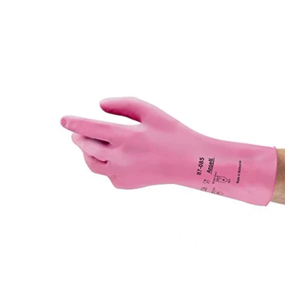 Afbeelding van Ansell Alphatec 87 085 Latex Werkhandschoenen, Multifunctionele Waterdichte Handschoenen, Voedsel, Keuken, Vaatwasser, Huisreiniging, Herbruikbare Dames En Herenhandschoenen, Roze