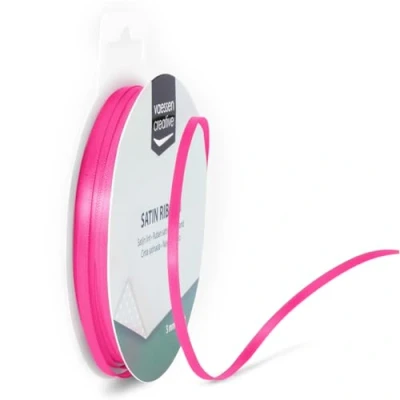 Afbeelding van Vaessen Creative Satijnen lint 3 mm x 10 m roze, lint, decoratief linten om te knutselen, stoffen voor bruiloft, doop en verjaardagscadeaus