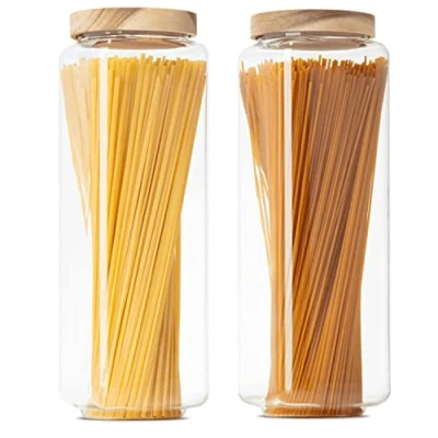 Afbeelding van Voorraadpotten, Rechthoekig, set met deksel, 1800 ml (2 delig) mondgeblazen borosilicaatglas, stapelbaar en luchtdicht, voorraaddozen, glazen containers,rechthoekig, voor levensmiddelen, groot klein