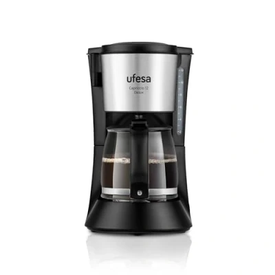 Afbeelding van Ufesa Capriccio 12 Delux, Koffiezetapparaat, kopjes, 1&#039;2 Ltrs, 680W, Glazen kan, Herbruikbaar filter, Verwarmingsplaat met antiaanbaklaag, Druppelsysteem, Automatische uitschakeling, Roestvrijstaal