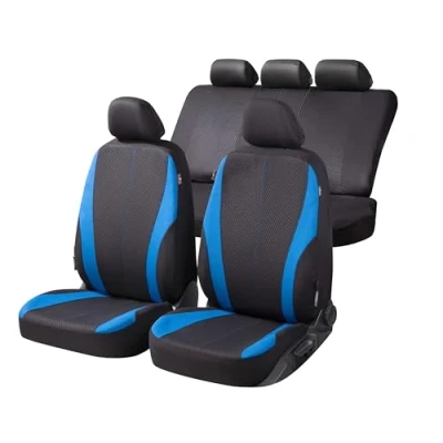 Afbeelding van WALSER Autostoelbekleding Dundee met Zipper, ZIPP IT Autostoelhoes set, 2 stoelbeschermer voor voorstoel, 1 achterbank zwart/blauw 11856