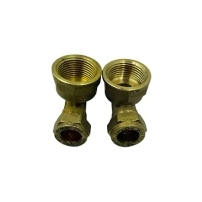 Afbeelding van UKDD® 15 mm compressie door 3/4&quot; BSP messing vrouwelijke ijzeren elleboog 90 bocht, x adapters bocht WRAS goedgekeurd Pack van 2