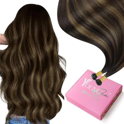 Afbeelding van YoungSee Haarextensies, van echt haar, nano ring, bruin, 1 g, lang, donkerbruin, haarextensions, extensions, haarverlenging, ombre 50 55 cm, #2/2/6
