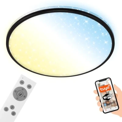 Afbeelding van Briloner Leuchten IVY SKY S LED plafondlamp 3064 015 24W 2500 lm instelbare kleurtemperatuur nachtlichtfunctie, timerfunctie, memoryfunctie dimbaar via afstandsbediening Amazon Echo en Google Home IP20 20.000 branduren
