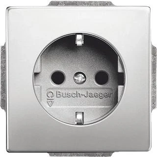Afbeelding van ABB Busch Jaeger 20 EUCKS 866 wandcontactdoos met kinderbeveiliging Pure stainless steel
