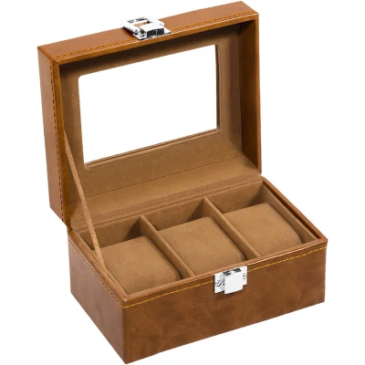 Afbeelding van Uten Luxe HorlogeBox Horlogedoos Heren &amp; Dames Sieradendoos 3 vakken Bruin