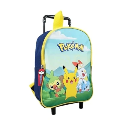 Afbeelding van mybagstory Trolley Pokémon blauw kind school kleuterschool basisschool schooltas jongens maat 32 cm verstelbare bandjes wielen cadeau idee, Blauw, cm,