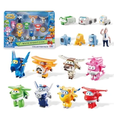 Afbeelding van Super WINGS WORLD AIRPORT CREW 8 DELIGE TRANSFORM A BOTS SET + PVC figuren x7 Transformeerbare speelgoed vliegtuigen en robot uit het 1e seizoen van de animatieserie Wings.