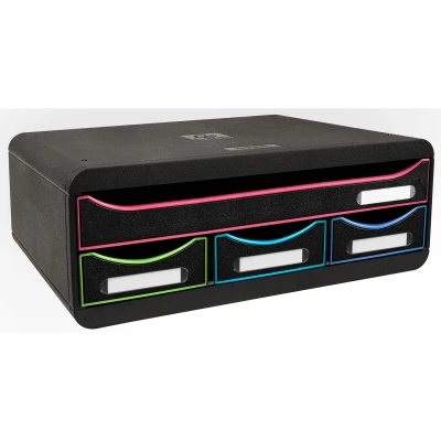 Afbeelding van Exacompta Art. Nr. 319914D TOOLBOX MINI Box met 4 laden Buitenmaten: Diepte 27 x breedte 35,5 hoogte 13,5 cm zwart/arlequine/zwart
