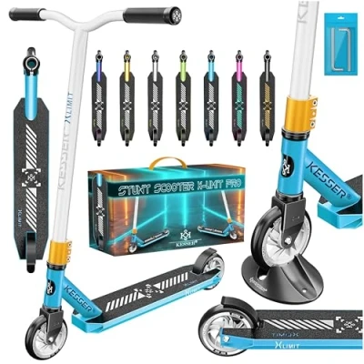 Afbeelding van KESSER® Stuntstep X Limit Pro 360 Step voor Volwassenen en Kinderen Stunt Scooter met 110mm PU Wielen ABEC 9 Funstep Kinderstep Jongens Meisjes, Benzineblauw/Wit