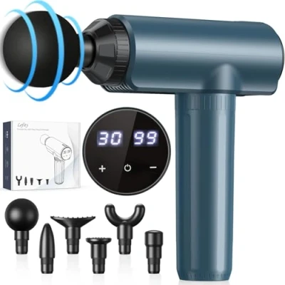 Afbeelding van Massagepistool, massagepistool voor spieren, Lefity met 30 instelbare niveaus en 6 massagekoppen, professioneel lcd display ter verlichting van spierpijn
