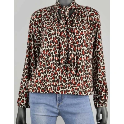 Afbeelding van Top Inez Leopard Print Zwart met Brick one size