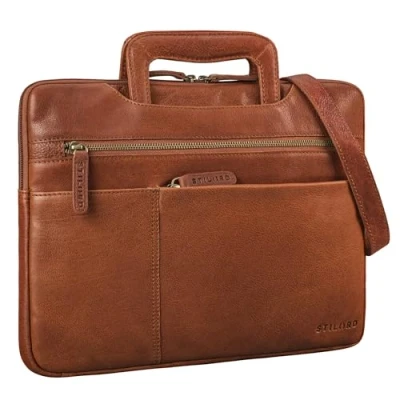 Afbeelding van STILORD &#039;Cole&#039; Vintage Laptoptas 14 Inch Leren Heren Slank Laptophoes Echt Lederen Document Etui voor Laptop Werk Zakenreizen, Kleur:maraska bruin