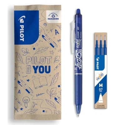 Afbeelding van PILOT set van 1 Frixion Ball Clicker + 3 vullingen Uitwisbare intrekbare pen met thermogevoelige inkt Navulbare en ergonomische rollerball Blauw Medium punt