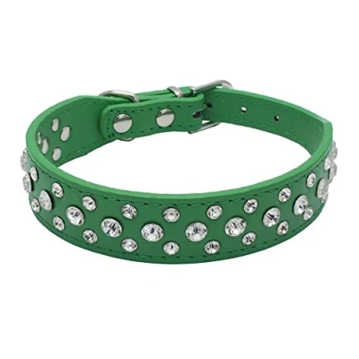Afbeelding van haoyueer Bling strass PU lederen kristal diamant huisdier hond kat puppy halsband S M L XL (XL, groen)