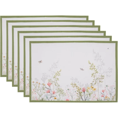 Afbeelding van Clayre &amp; Eef Placemats Set van 6 48x33 cm Wit Katoen Bloemen