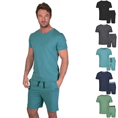 Afbeelding van Light &amp; Shade Pyjamaset met top en korte broek voor heren, Blauw, M