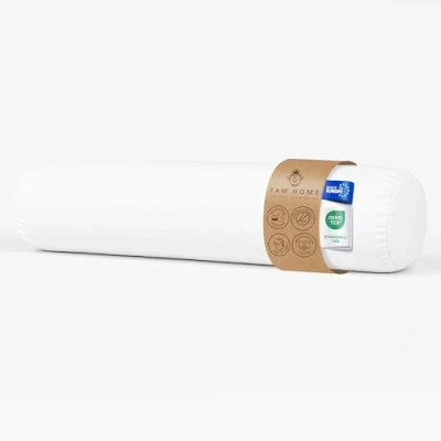 Afbeelding van FAM HOME Rolkussen Wit 1 st., kussen voor 2 21 x 160, Orthopedisch Ademend, wasbaar, decoratief, gerecycleerde holle vezels van polyester, Kwaliteit Soft Hotel, Franse stijl