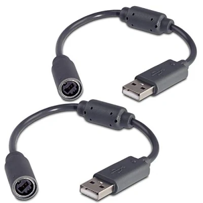 Afbeelding van Fosmon Vervangende Dongle Compatibel met Microsoft Xbox 360 Wired Controllers (Adapter Controller USB Breakaway Cable) Grijs (2 Pack)