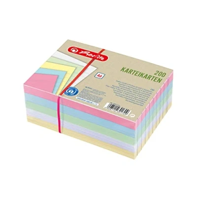 Afbeelding van Herlitz Index kaarten A6, gelinieerd, op kleur gesorteerd met wit, blauwe engel, 200 stuks, voor woordenschat als flashcards en moderatiekaarten, 50041145