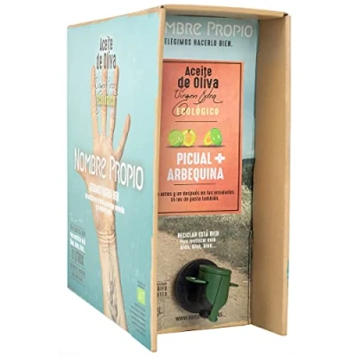 Afbeelding van NOMBRE PROPIO Biologische extra vierge olijfolie. Nieuwe oogst 24/25 100% Spaans Bag in Box formaat, 3L (Picual + Arbequina). Rijk aan polyfenolen. 3 liter Arbequina