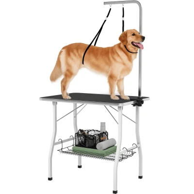 Afbeelding van PawHut Hondenverzorgingstafel, in hoogte verstelbaar, trimtafel voor honden, inklapbare tafel, huisdierverzorgingstafel met netmand, lussen, haardrogen, haarknippen, tot 40 kg belastbaar, zwart +