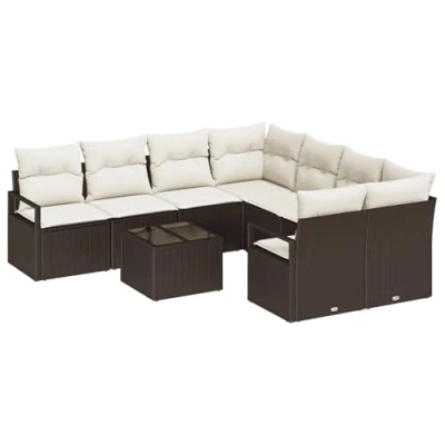Afbeelding van vidaXL 9 delige Tuin Sofa Set met Kussens Bruin Poly Riet