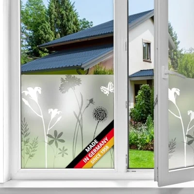 Afbeelding van d c fix Raamfolie, static, premium Blossom UV zichtbescherming, aan beide zijden ondoorzichtig, statisch hechtende folie voor badkamerramen, keuken, glazen deur, melkglasfolie, zichtwerende folie,