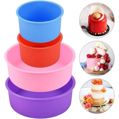 Afbeelding van Set van 4 siliconen cakevormen, rond, bakvorm, taartvorm, 10,1 cm (4/6 inch), bakvorm voor laagtaarten, kaas, regenboogcakes, chiffoncakes