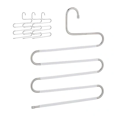 Afbeelding van Relaxdays ruimtebesparende broekhangers set van 4 antislip sjaalhanger s vormig rvs