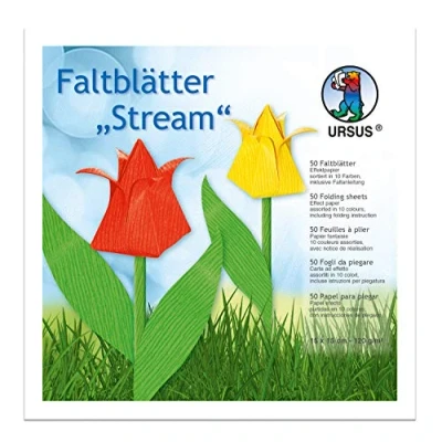 Afbeelding van Ursus 3315599 vouwbladen Stream, 120 g/m², ca. 15 x cm, 50 vellen in 10 kleuren, effectpapier, aan beide zijden bedrukt, inclusief vouwhandleiding, ideale basis voor creatieve knutselwerk