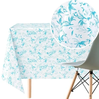 Afbeelding van KP HOME Modern PVC tafelkleed afveegbaar blauw bladeren patroon kunststof afwasbaar rechthoekig 300 x 140 cm bladmotief bloemen