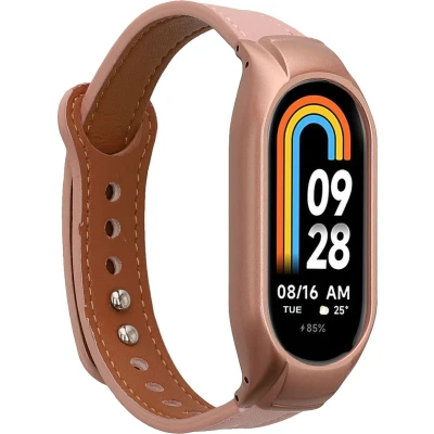 Afbeelding van kwmobile lederen horlogebandje geschikt voor Xiaomi Mi band 8 polsband Echt leren smartwatch bandje Activity tracker horloge in oudroze / bruin