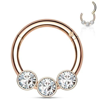 Afbeelding van Piercing 3 crystals rose goud kleurig 1.2x8