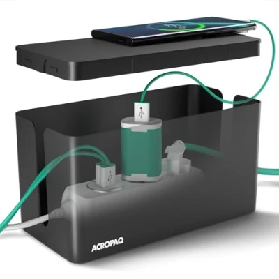 Afbeelding van ACROPAQ Kabelbox Small Opbergbox stekkerdoos, Kabel organiser Zwart ACM001