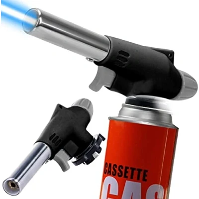 Afbeelding van Retoo Keukenbrander, navulbare crème brulée brander, butaangasbrander voor barbecue, koken, kamperen, gebak, desserts, traploze vlamregeling, flambeerbrander, butaangasbrander, brander