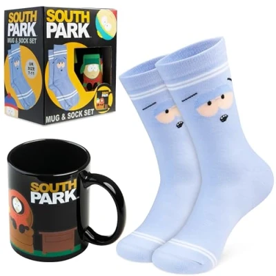 Afbeelding van South Park mok en sokken cadeauset, kalfssokken 330ml koffie thee keramiek, nieuwigheid grappige geschenken, geheime kerstman cadeau
