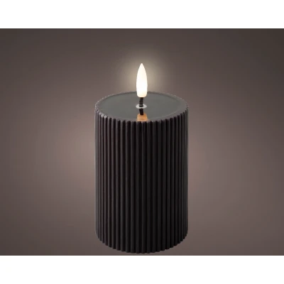 Afbeelding van LED ribbel wax kaars zwart met vlam effect ø7 x13 cm