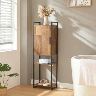 Afbeelding van Badkamerkast Namsskogan kolomkast 115x35x25 cm walnootkleurig en zwart [en.casa]