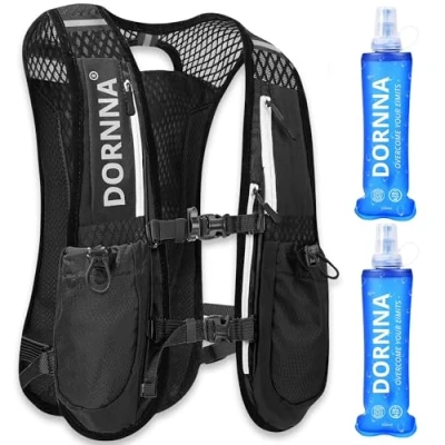 Afbeelding van DORNNA Hydratievest, trailrunning + 2 soft flask 500 ml als cadeau, looprugzak voor dames en heren, achterzak blaren tot 3 l (zwart ml)