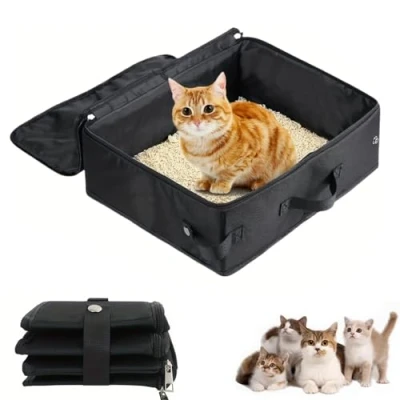 Afbeelding van Reis kattenbak, opvouwbare kattenbak met deksel, waterdicht, 40 x 30 15 cm, draagbare kattenbox voor binnen en buiten, thuis, camping, reizen, zwart