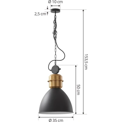 Afbeelding van Lucande hanglamp 1licht Aluminium H: 50 cm E27 zwart, messing
