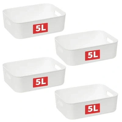 Afbeelding van Cetomo 5L* 4 Opbergmand, Opslagcontainers, Huishoudelijke Organisatoren met Handgrepen voor Keuken, Kantoor, Werkbladen, Kasten, Slaapkamers en Badkamers