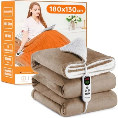Afbeelding van elektrische deken met automatische uitschakeling, 130 x 180 cm, 10 warmtestanden, 1 9 uur, auto off timer, oververhittingsbeveiliging, warmtedeken, bed, ETL, snel flanel, wasbaar, kaki