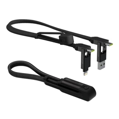 Afbeelding van Rolling Square inCharge XL 30 cm Sleutelhanger Kabel USB C, Universele Kabel, Cadeau voor Mannen, Mobiele Oplader 6 in 1, Hightech Gadget, Zwart, Lightning van 100 W